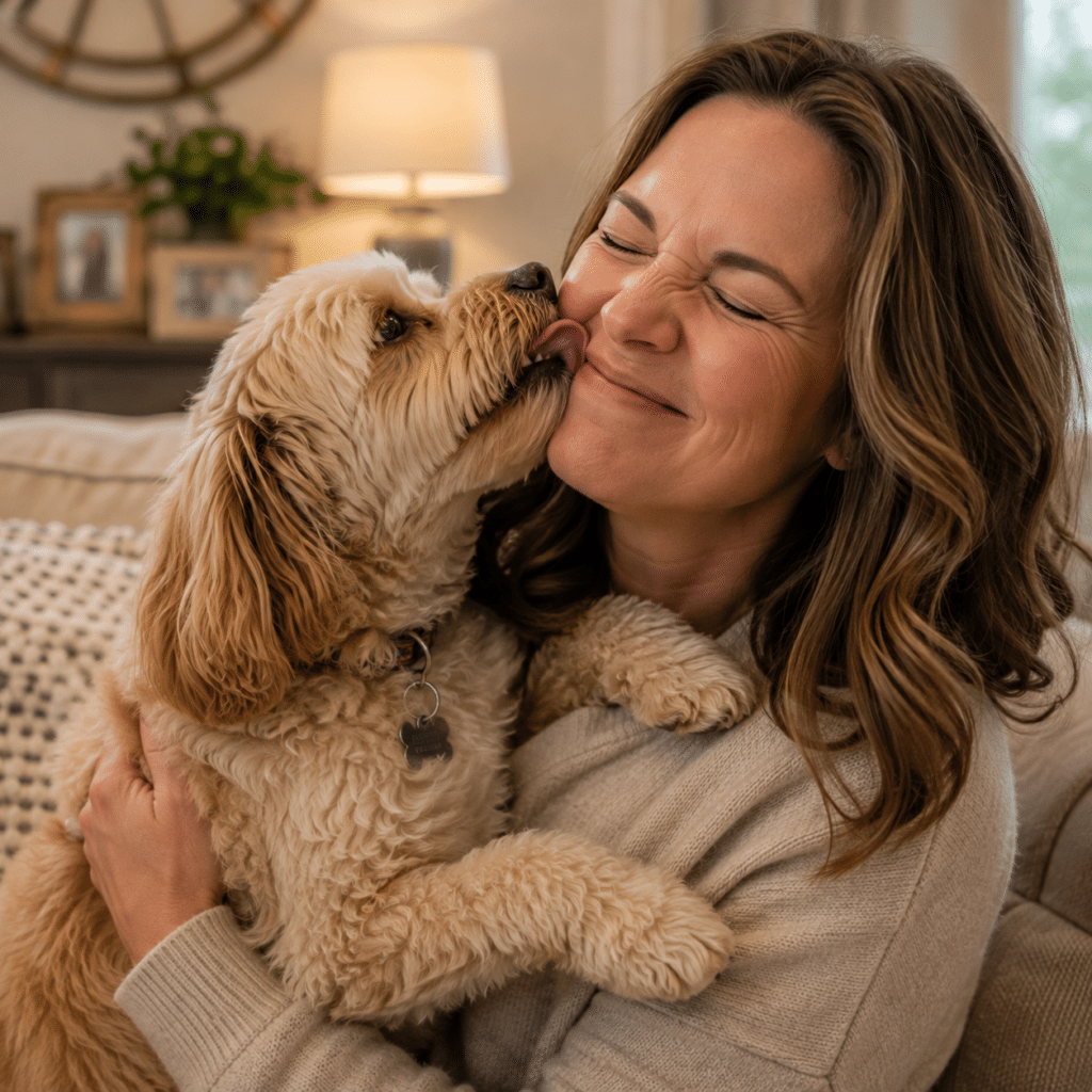 dog showing affection to their owner