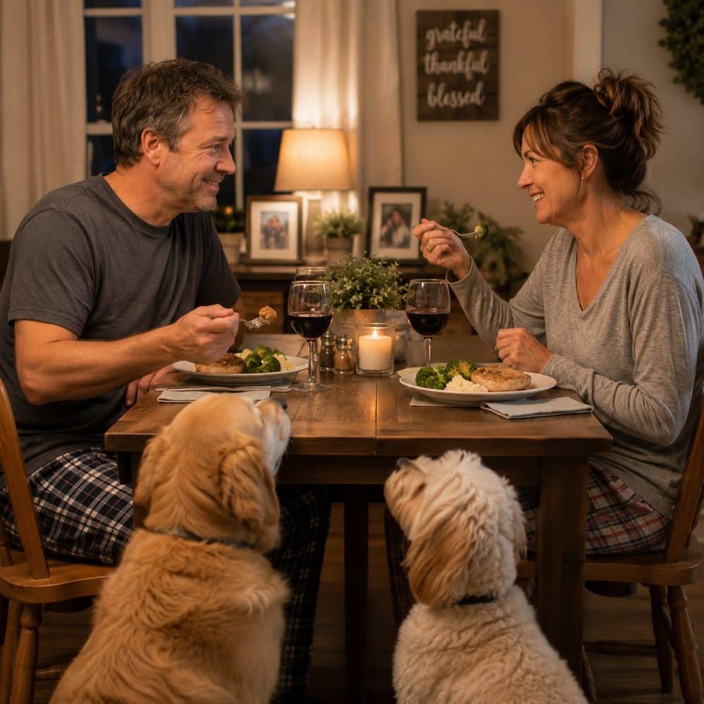 There is no such thing as eating alone when you have a dog
