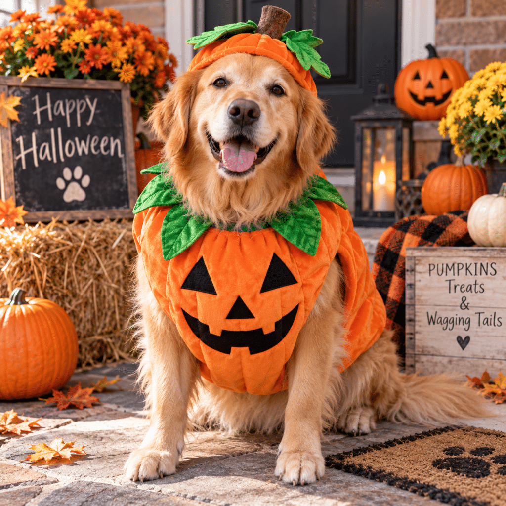 The Golden Retriever Who Is Very Proud of His Pumpkin Costume